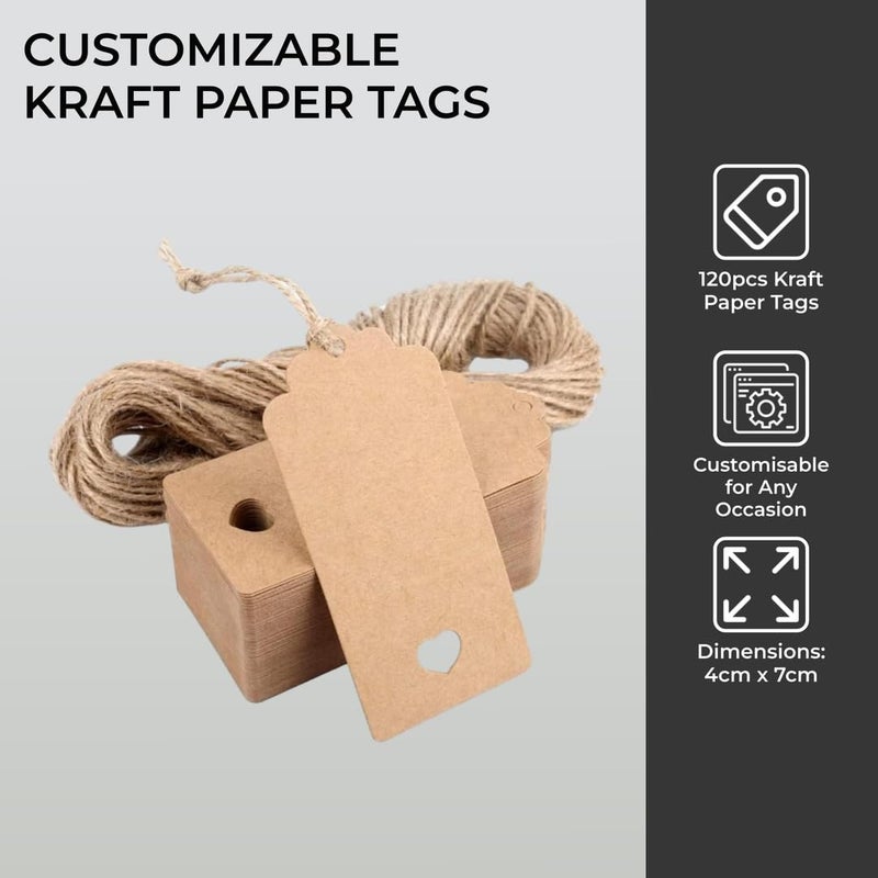 H&S Kraft Paper Blank Tags for Christmas Gifts - 120pcs Multi-Function Brown Paper Tag with String Attached for Weddings - Heart Shape Cut Gift Tags for Gift Bags and Decoration - Image 3